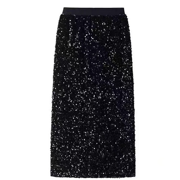 Skirts | Midnight Blue Sequin Embellished Velour Stretch Skirt  –  Womens Clothing Midnight Blue