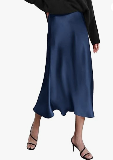 Skirts | Navy Satin Bias Cut Elastic Waist Midi Skirt  –  Womens Clothing Navy