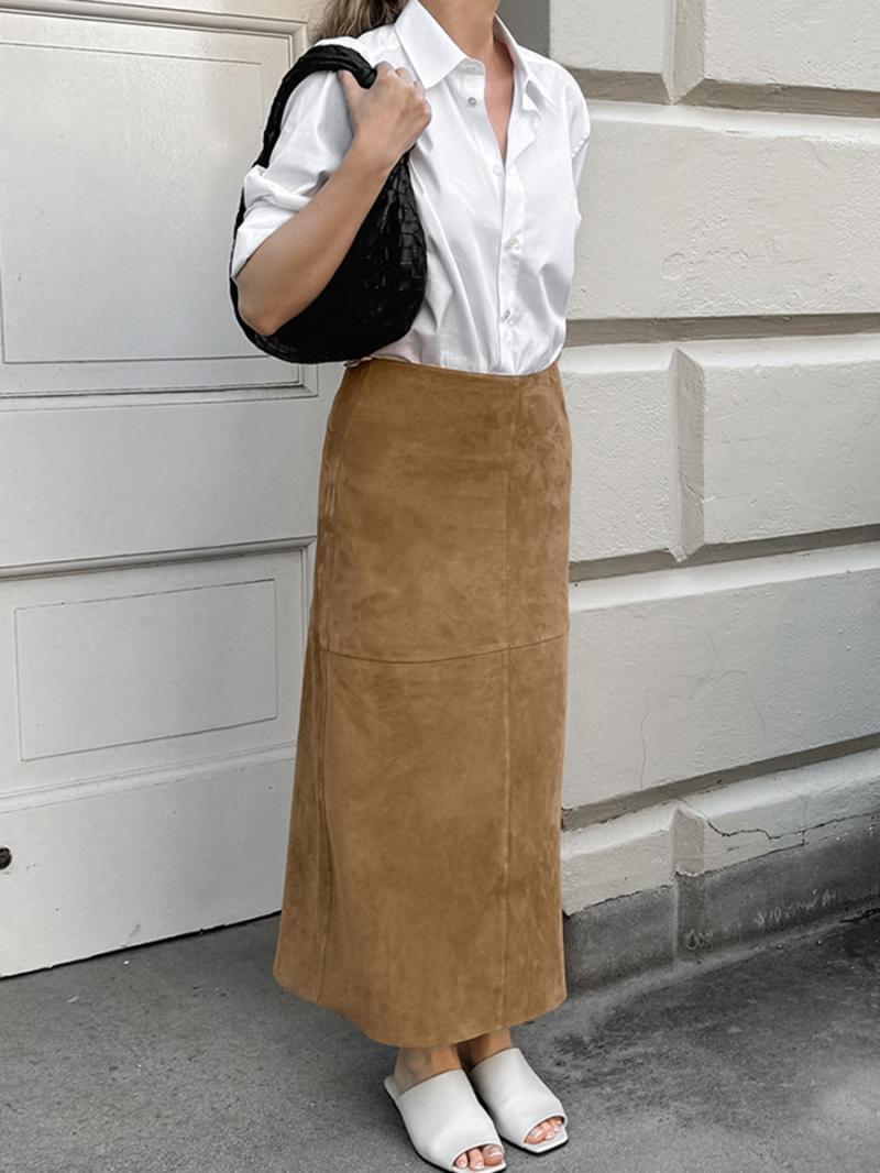 Skirts | Tan Suedette Pencil Stretch Skirt  –  Womens Clothing Skirts