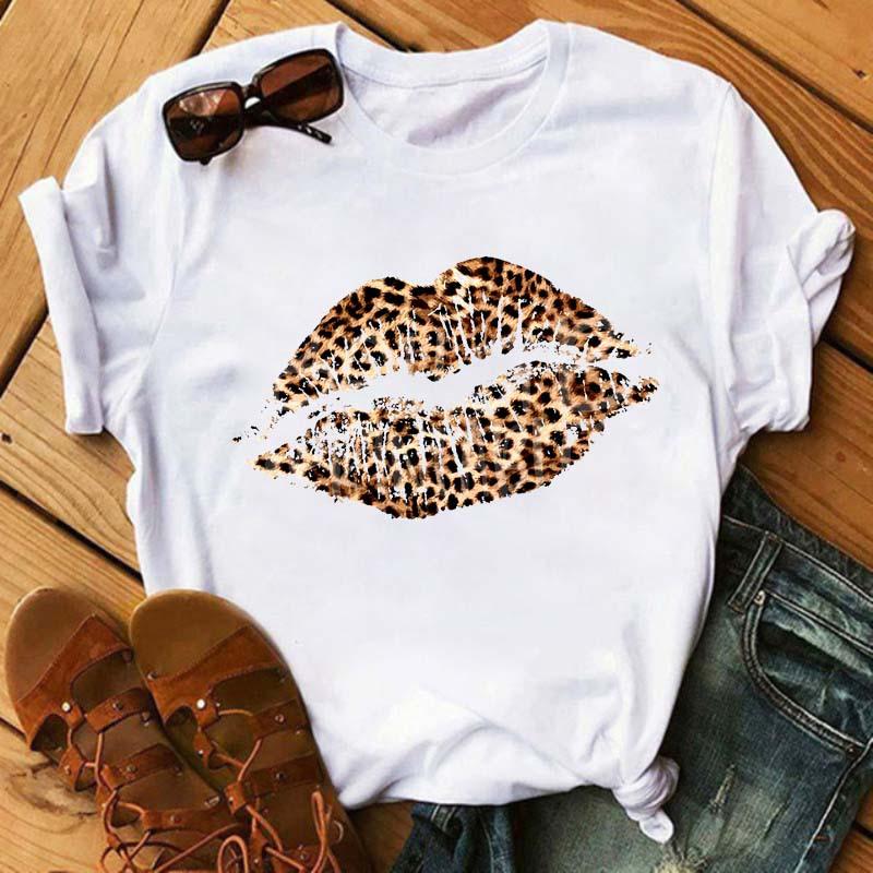 Tops | Black Animal Print Lips Stretch T-Shirt  –  Womens Clothing Black