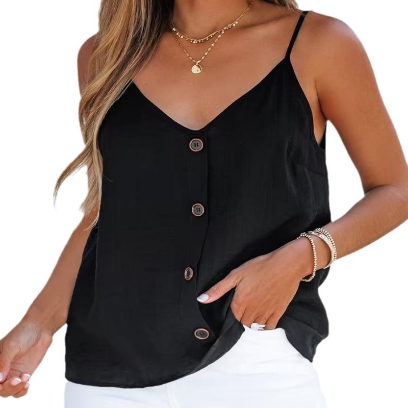 Tops | Black Button Front Sleeveless Top  –  Womens Clothing Black