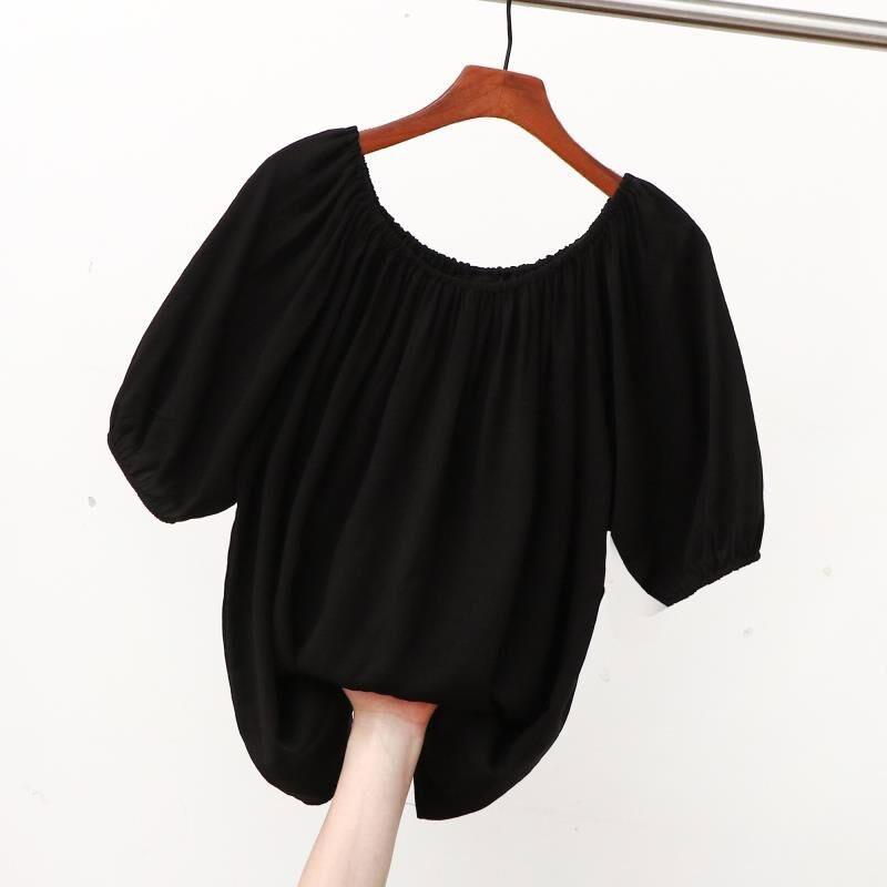 Tops | Black Chiffon Sleeve V-Neck Bubble Hem Stretch Top  –  Womens Clothing Black