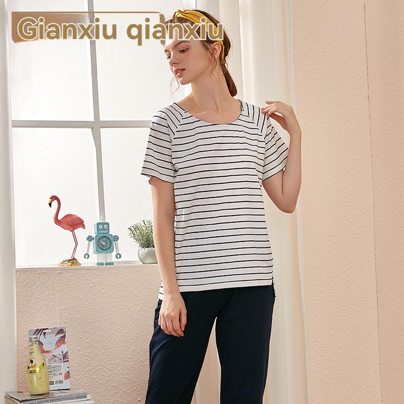 Tops | Black Cotton Blend Stripe Print T-Shirt  –  Womens Clothing Black