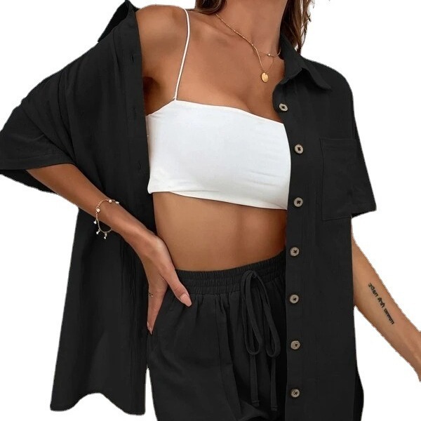 Tops | Black Cotton Relaxed Button Shirt  –  Womens Clothing Black