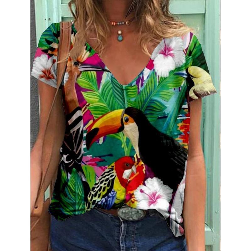 Tops | Black Curve Tropical Print Blouson Hem Top  –  Womens Clothing Black