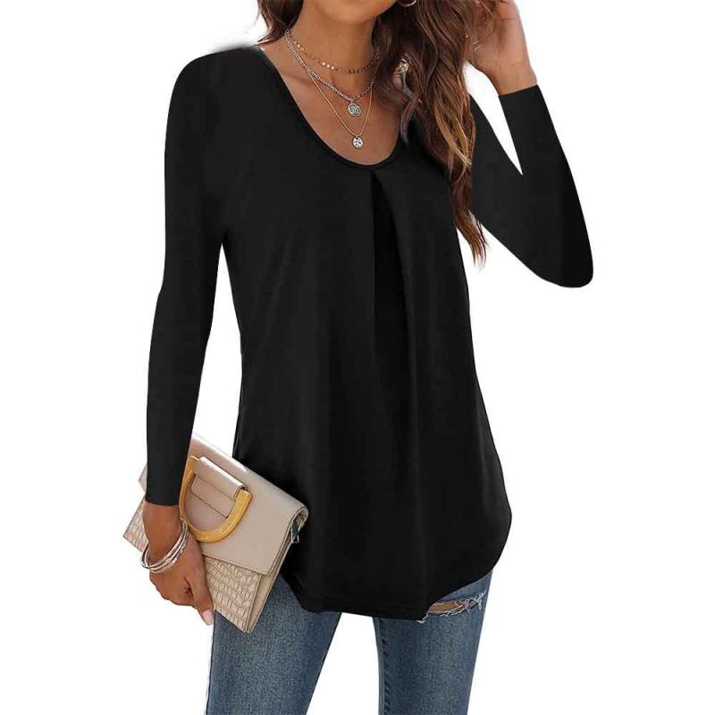 Tops | Black Curve V-Neck Pleat Tunic Top  –  Womens Clothing Black