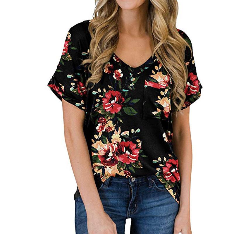 Tops | Black Petite Floral Print Frill Detail Top  –  Womens Clothing Black