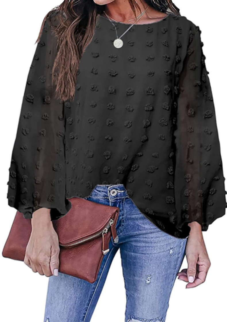 Tops | Black Textured Spot Split Sleeve Chiffon Top  –  Womens Clothing Black