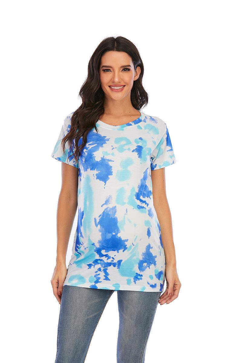 Tops | Blue Abstract Print Hanky Hem Overlay Top  –  Womens Clothing Blue