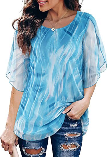 Tops | Blue Abstract Stripe Button Back Top  –  Womens Clothing Blue