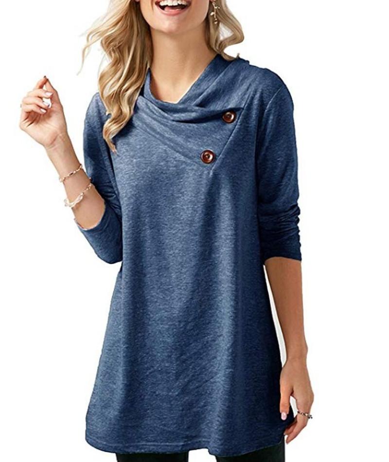 Tops | Blue Cowl Neck Buttoned Top  –  Womens Clothing Blue