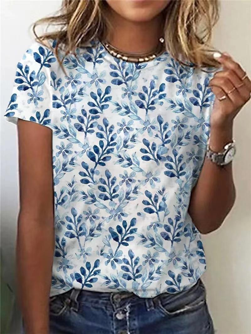 Tops | Blue Floral Print Asymmetric Hem Top  –  Womens Clothing Blue