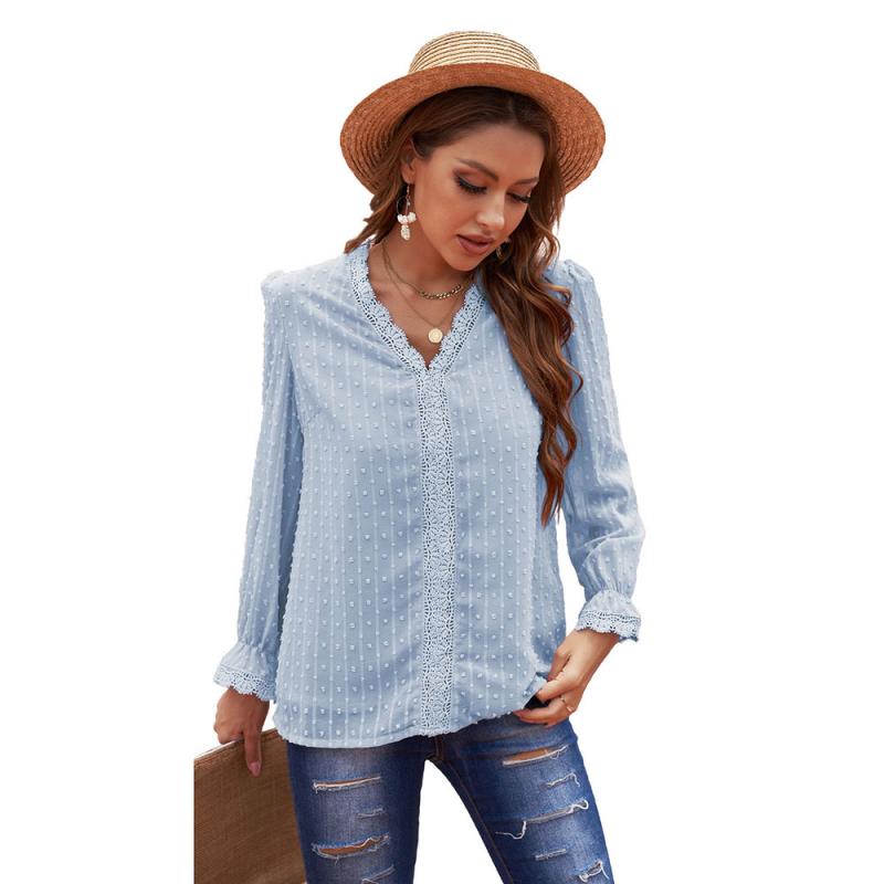 Tops | Blue Petite Textured Spot Print V-Neck Top  –  Womens Clothing Blue