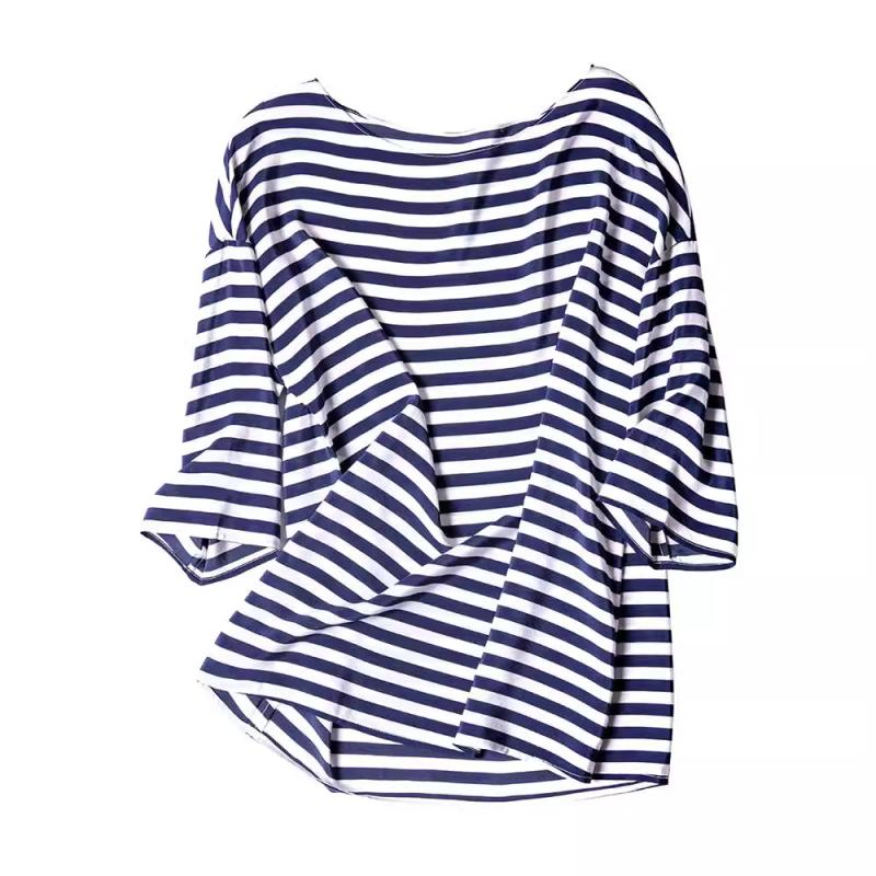 Tops | Blue Stripe Print Stretch Jersey Top  –  Womens Clothing Blue