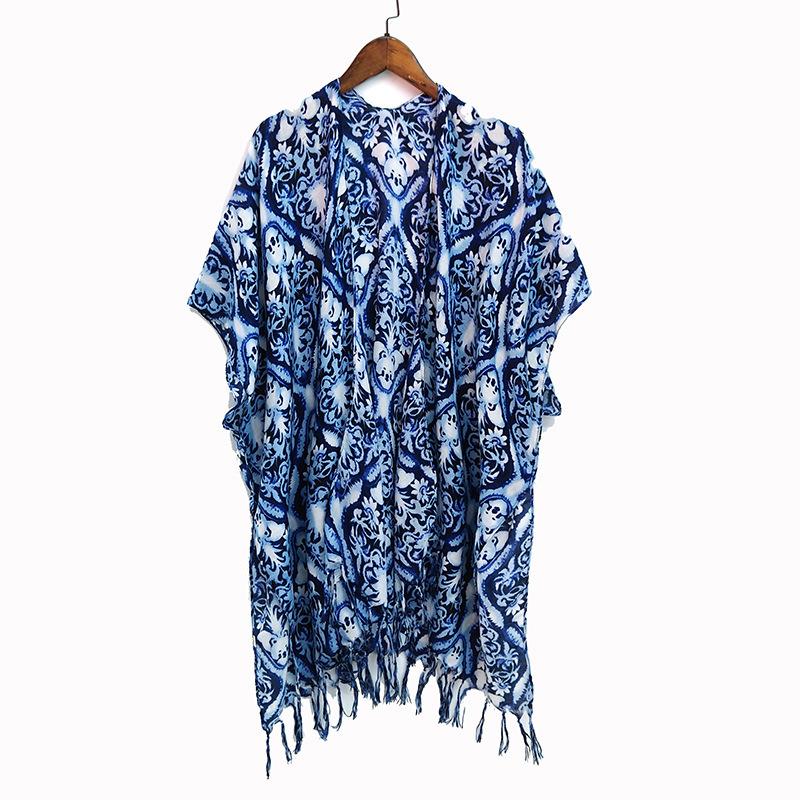 Tops | Blue Tile Print Cold Shoulder Top  –  Womens Clothing Blue