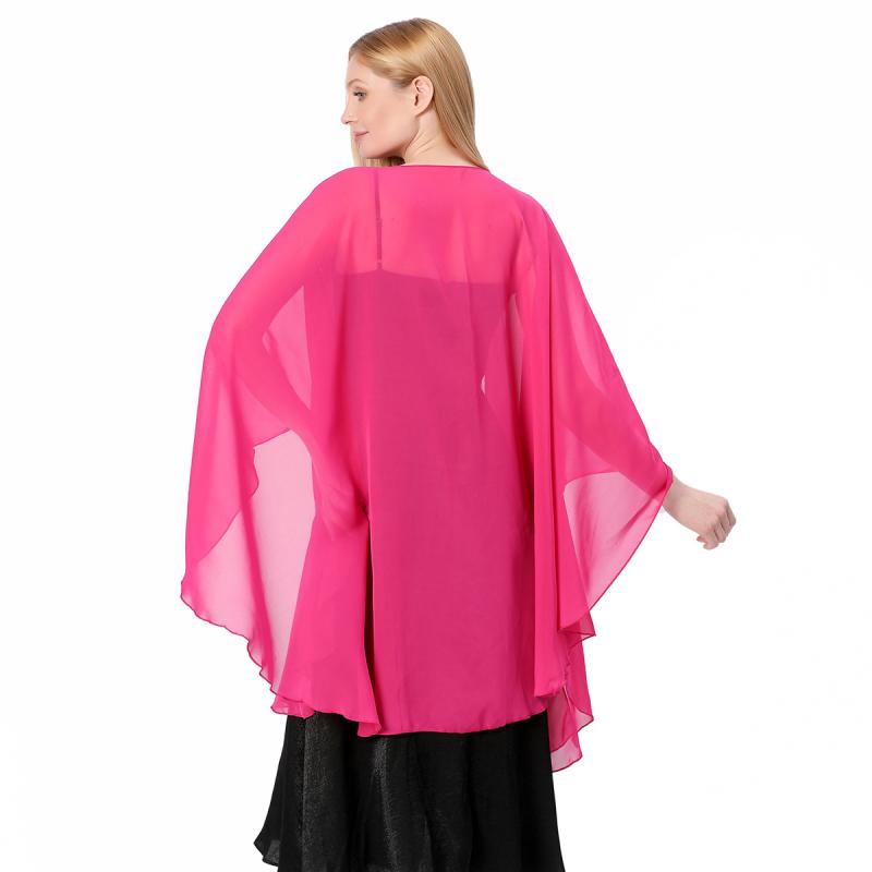 Tops | Cerise Asymmetric Cold Shoulder Stretch Chiffon Top  –  Womens Clothing CERISE