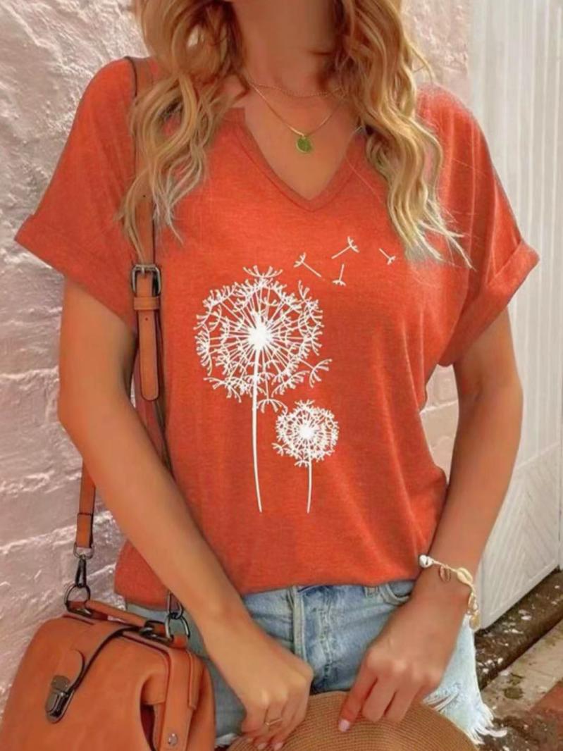 Tops | Dark Orange Dandelion Floral Hanky Hem Tunic Top  –  Womens Clothing Dark Orange