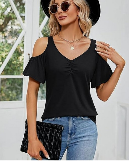 Tops | Fushcia Curve V-Neck Cold Shoulder Wrap Top  –  Womens Clothing Fushcia