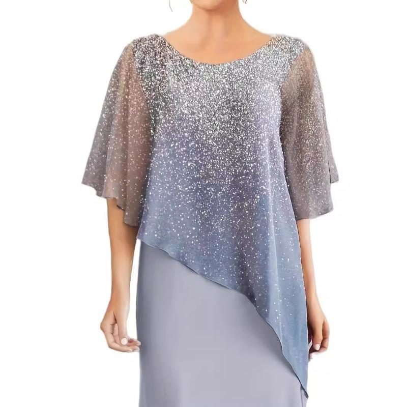 Tops | Grey Sequin Asymmetric Overlay Top  –  Womens Clothing Grey