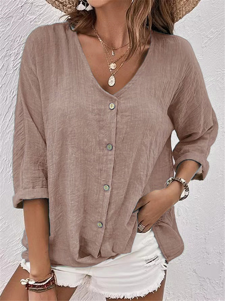 Tops | Khaki Button Front Twist Detail V-Neck Top  –  Womens Clothing KHAKI