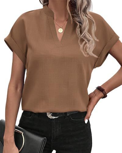 Tops | Khaki Crystal Button Detail V-Neck Top  –  Womens Clothing KHAKI