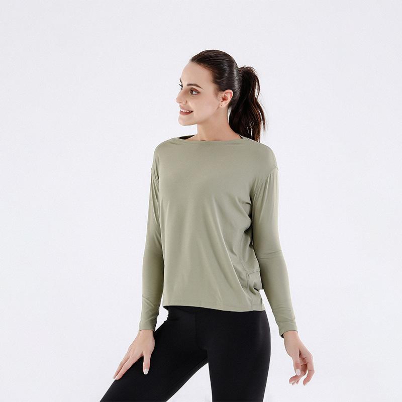 Tops | Khaki Long Sleeve Stretch Top  –  Womens Clothing KHAKI