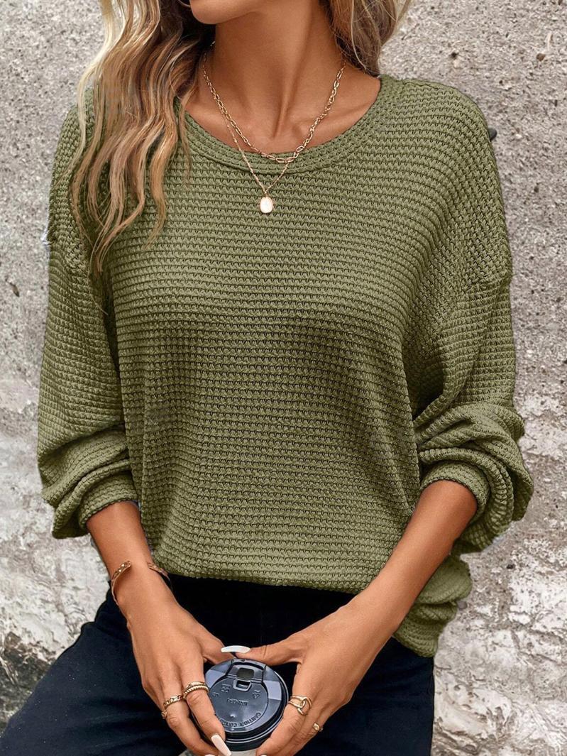 Tops | Khaki Plain Long Sleeve Textured Jersey Top  –  Womens Clothing KHAKI