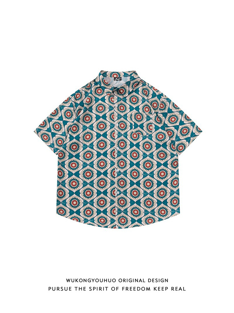 Tops | Light Blue Geometric Print Short Sleeve Shirt  –  Womens Clothing Light Blue