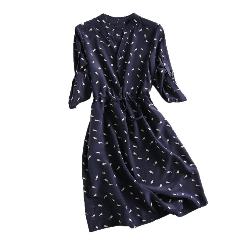 Tops | Midnight Blue Metallic Foil Bird Print Blouse  –  Womens Clothing Midnight Blue