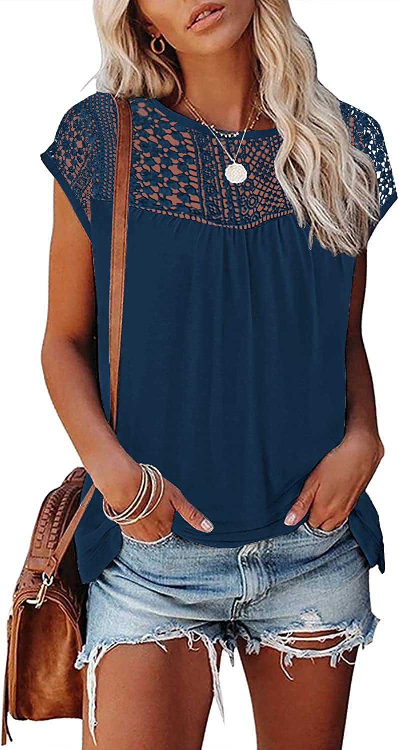 Tops | Navy Curve Lace Yoke Stretch Bubble Hem Top  –  Womens Clothing Navy