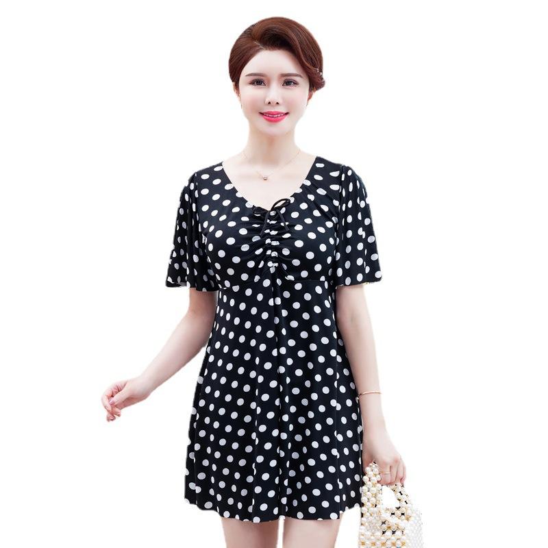 Tops | Navy Curve Polka Dot Peplum V-Neck Stretch Top  –  Womens Clothing Navy