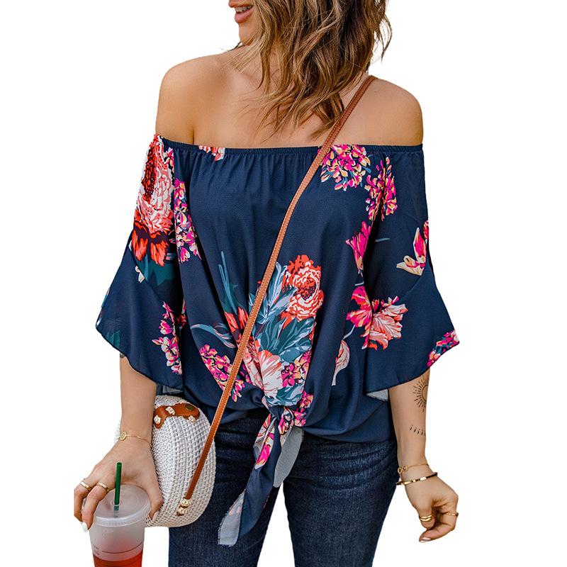 Tops | Navy Floral Frill Sleeve Bardot Top  –  Womens Clothing Navy