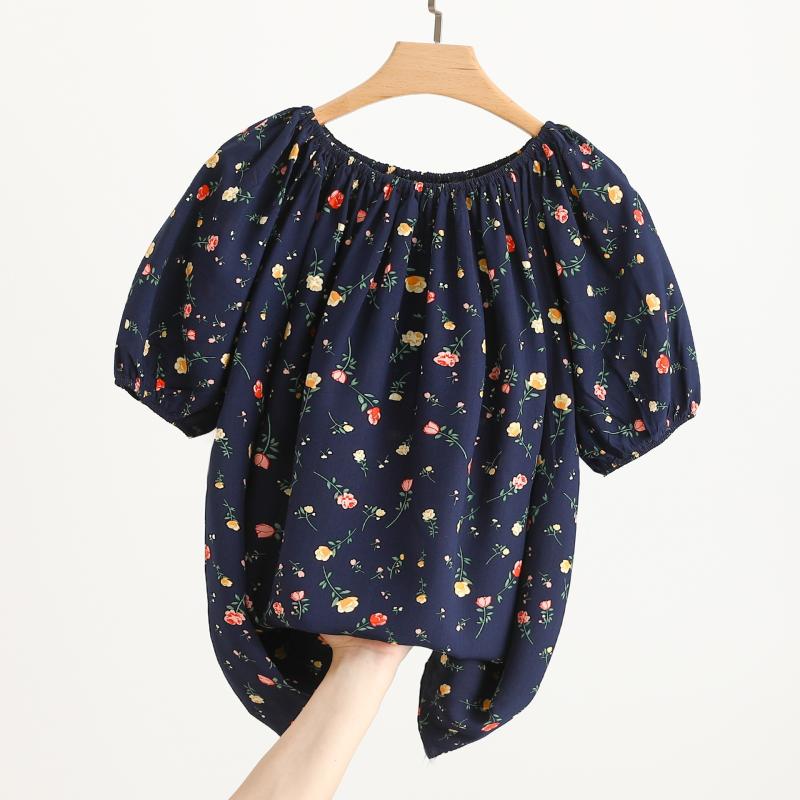 Tops | Navy Floral Print 3/4 Sleeve Jersey Top  –  Womens Clothing Navy