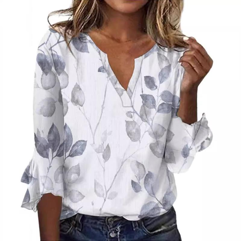 Tops | Navy Palm Print V-Neck Wrap Hem Tunic Top  –  Womens Clothing Navy