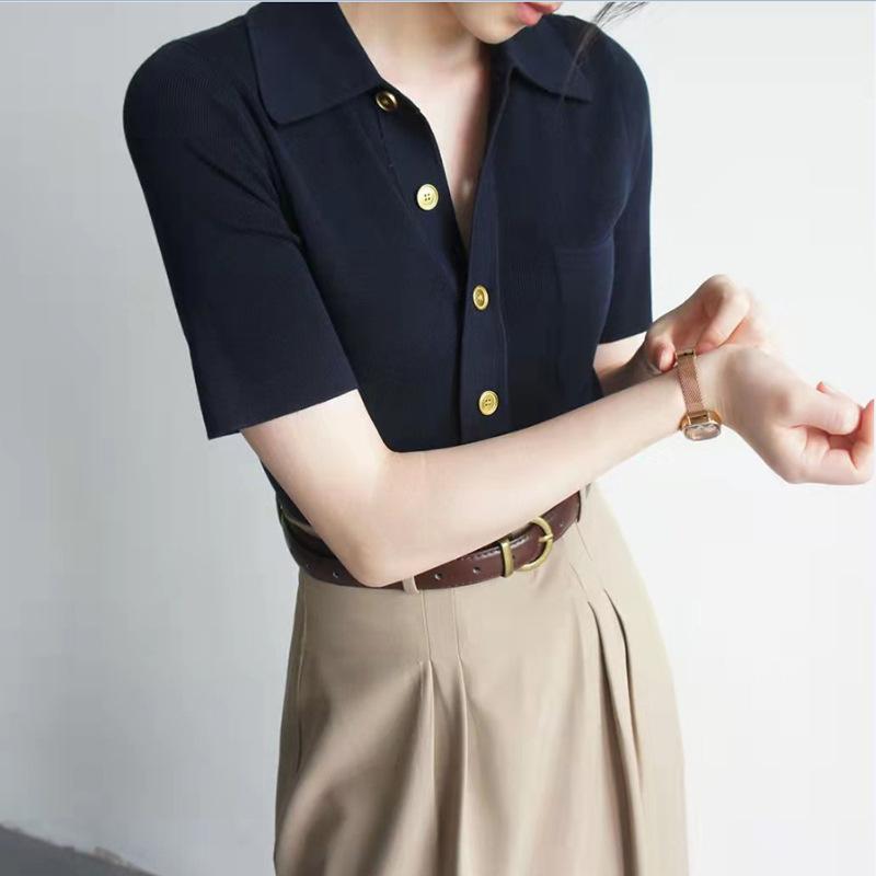 Tops | Navy Petite Button Up Pocket Shirt  –  Womens Clothing Navy