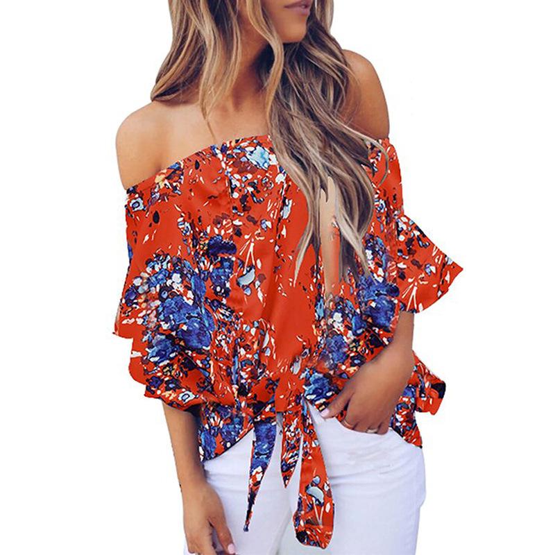 Tops | Orange Ditsy Floral Print Shirred Top  –  Womens Clothing ORANGE