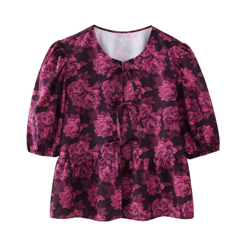 Tops | Pink Floral Print Ruffle V-Neck Top  –  Womens Clothing PINK