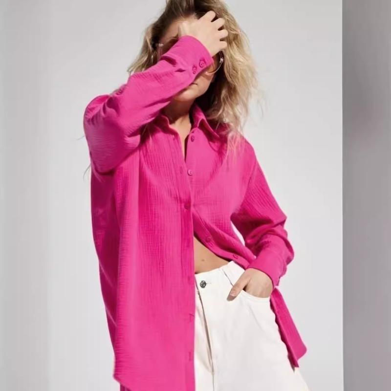 Tops | Pink Oversized Woven Button Up Shirt  –  Womens Clothing PINK