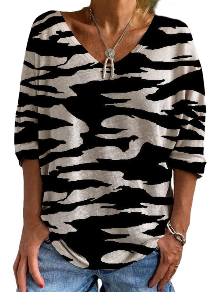 Tops | Silver Animal Print Button Detail V-Neck Top  –  Womens Clothing Silver