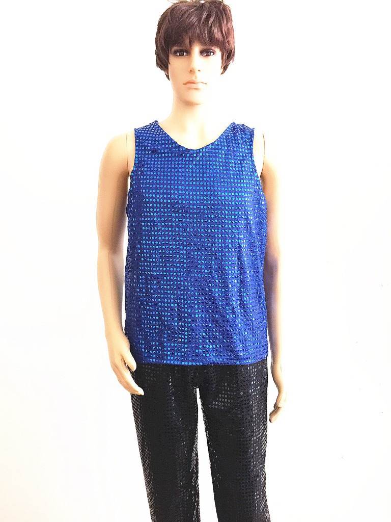 Tops | Steel Blue Sequin Embellished Stretch Vest Top  –  Womens Clothing Steel Blue