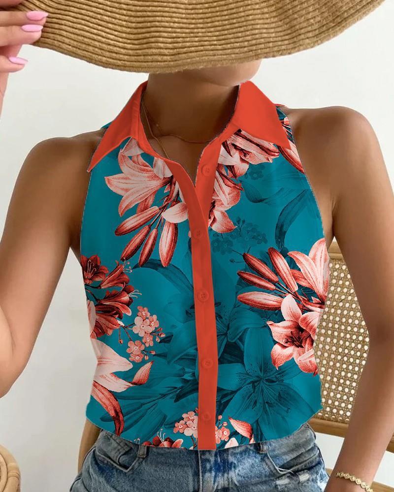 Tops | Turquoise Tropical Chiffon Overlay Vest Top  –  Womens Clothing Tops