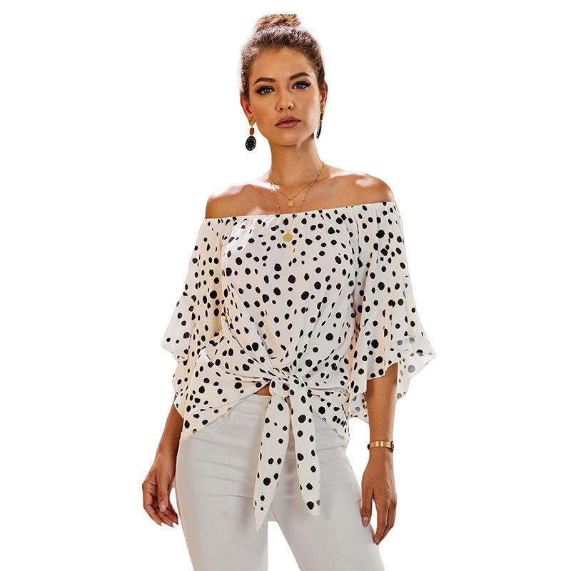 Tops | White Curve Spot Print Tie Detail Top  –  Womens Clothing Tops