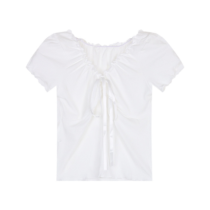 Tops | White Curve Tie Detail Textured Bardot Top  –  Womens Clothing Tops