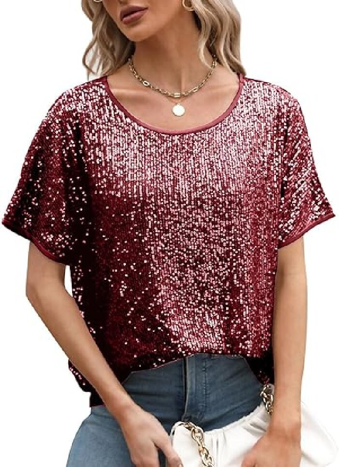 Tops | Wine Embellished Sequin Top  –  Womens Clothing Tops