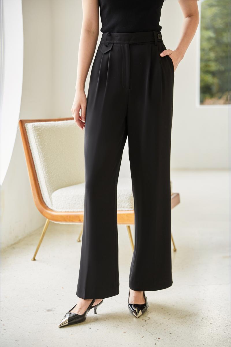 Trousers | Black Button Detail Stretch Culotte Trousers  –  Womens Clothing Black