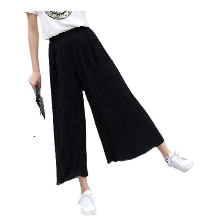 Trousers | Black Petite Pleated Elastic Waist Wide Leg Trousers  –  Womens Clothing Black