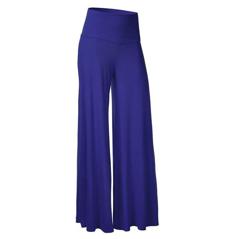 Trousers | Blue Elastic Waist Wide Leg Stretch Trousers  –  Womens Clothing Blue