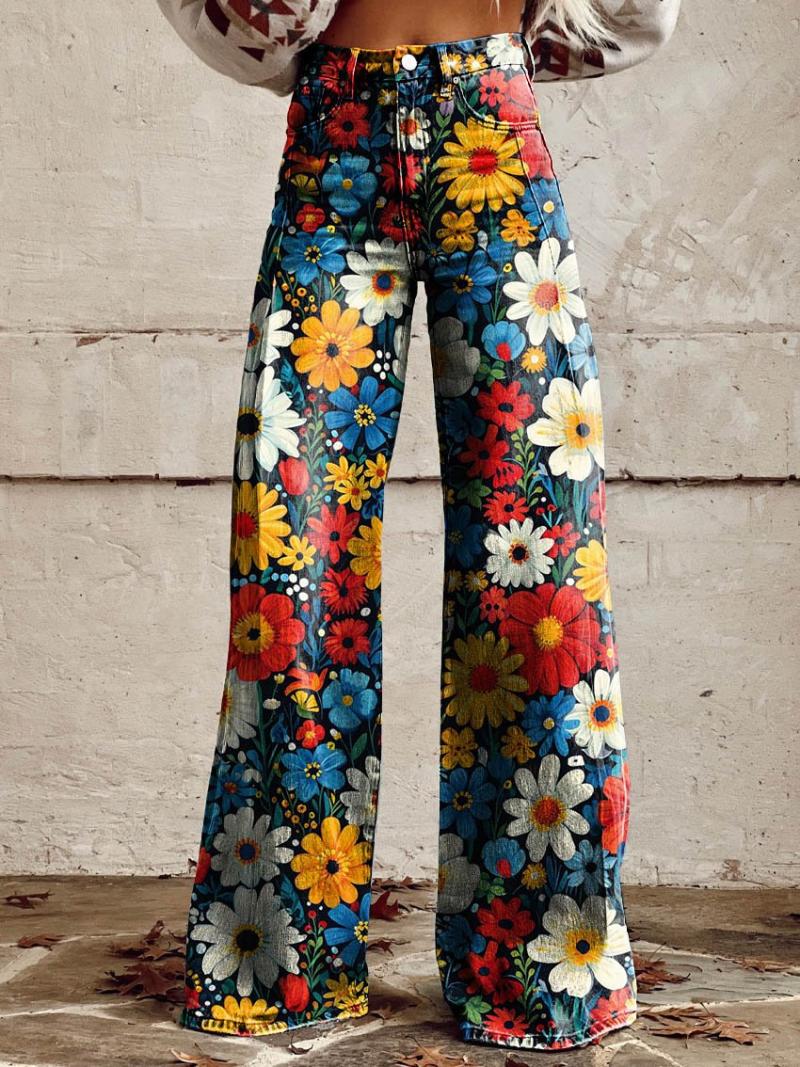 Trousers | Multi Contrast Floral Wide Leg Trouser  –  Womens Clothing Multi