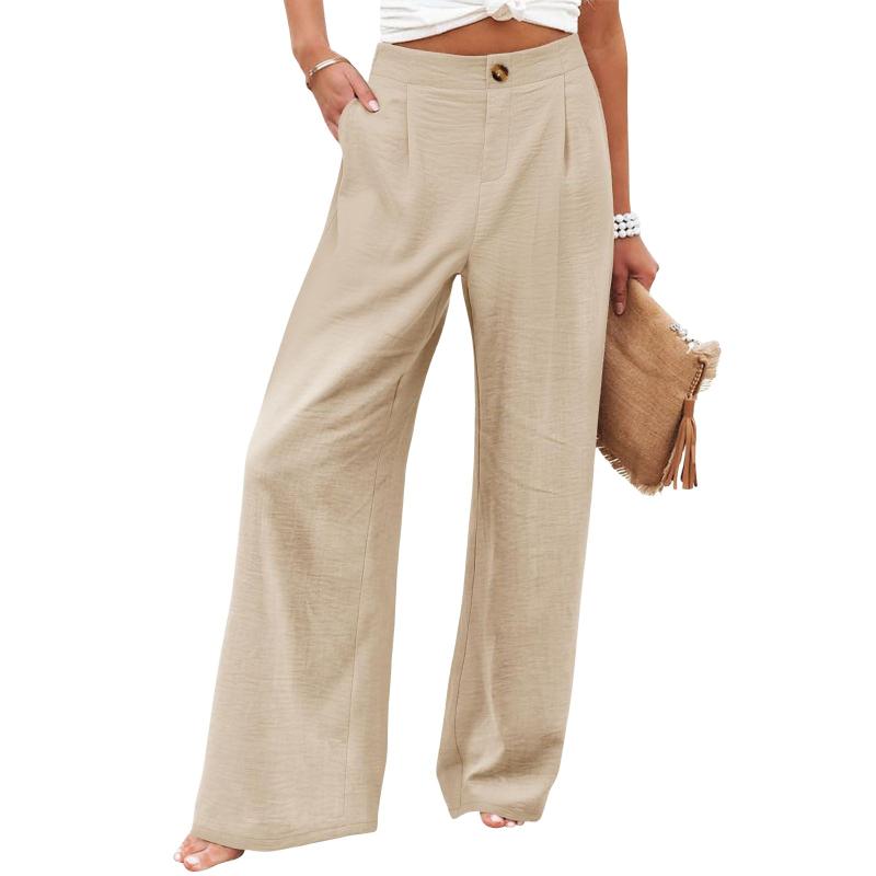 Trousers | Natural Linen Mix Wide Leg Trousers  –  Womens Clothing Natural