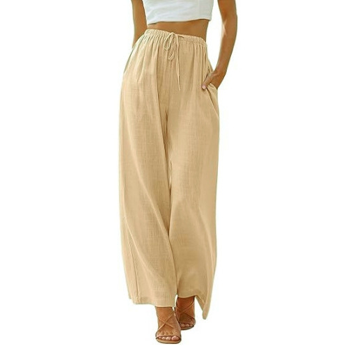 Trousers | Natural Petite Linen Mix Wide Cropped Trousers  –  Womens Clothing Natural